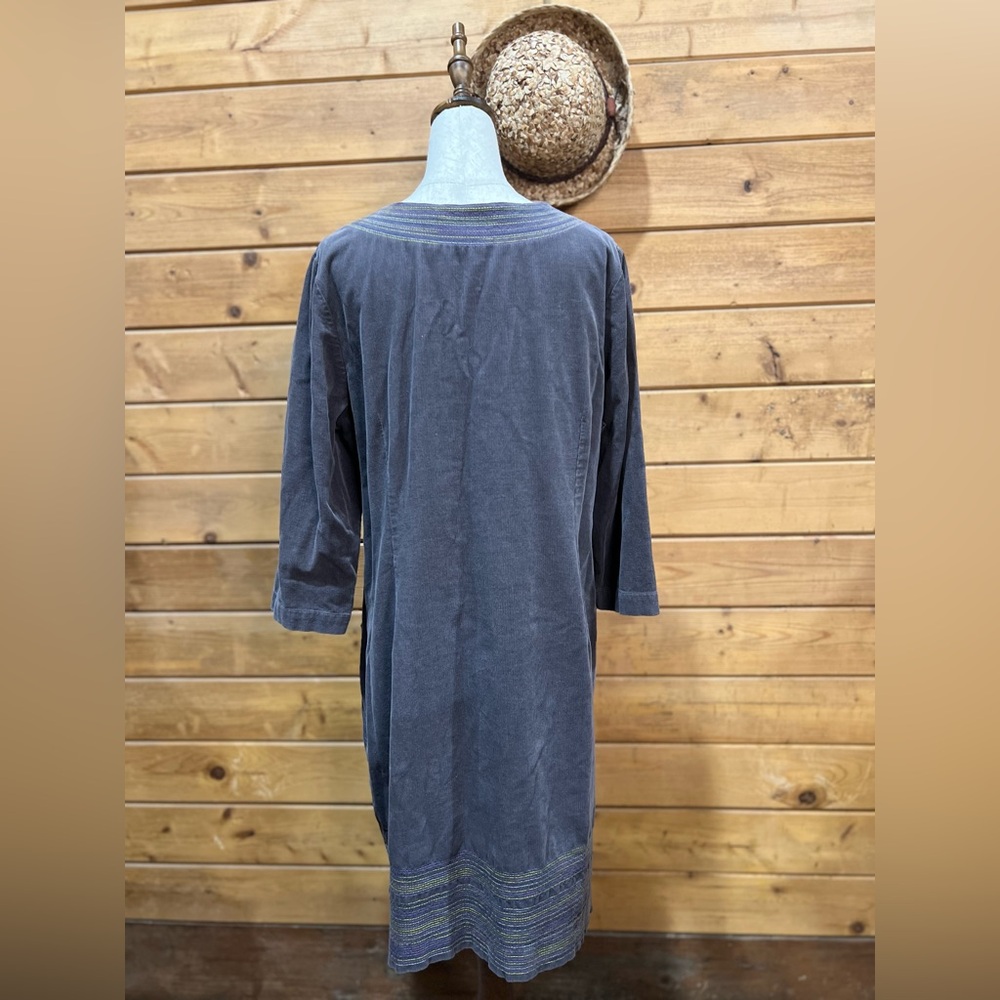 Boden Gray Purple Corduroy Shift Style Tunic Dress Embroidery Size 14R - Picture 2 of 10